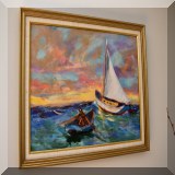 A04. Homage to Robert Gruppe. Sailboat with a dory 18” x 23” - $225 